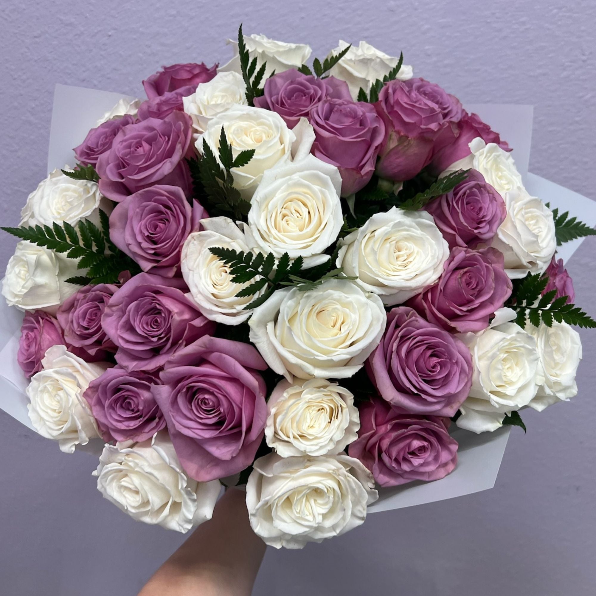 white lilies and purple roses White and Purple Roses