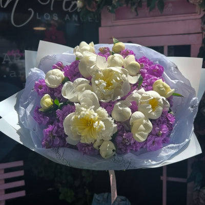 White Peonies and Matthiola - ART Flowers LA