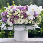 Purple and White in a box - ART Flowers LA