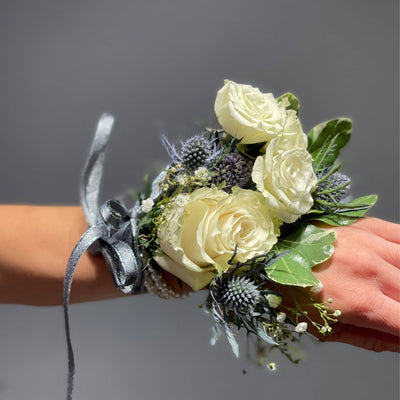 White Roses and Grey Ribbon - ART Flowers LA