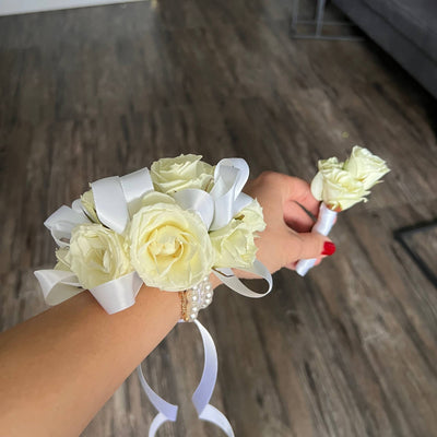 White Roses and White Ribbon - ART Flowers LA