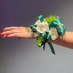 White Roses, Greens and Green Ribbon - ART Flowers LA