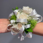 White Roses, Greens and White Ribbon - ART Flowers LA