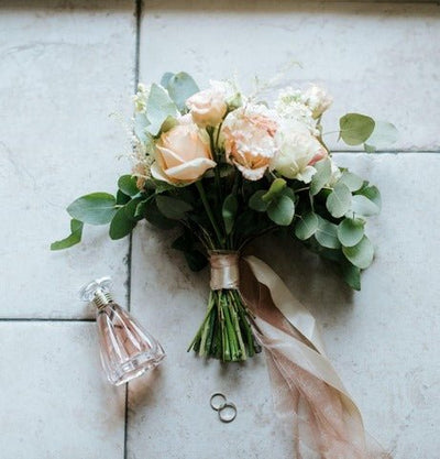 Small blush rose bridal bouquet with eucalyptus