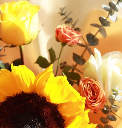Sunflower and rose wedding bouquet