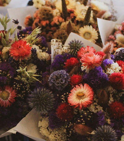 Colorful dried flower arrangements