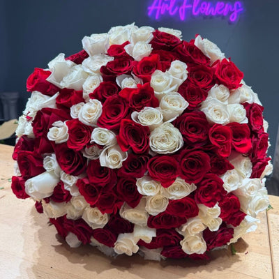 200 Red and White Roses - ART Flowers LA