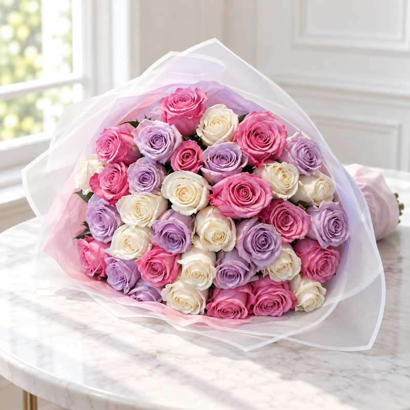 Bouquet - Beautiful Mixed Roses - 36 Stems, Same Day Delivery