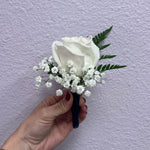 Boutonniere White Rose and Baby Breath - ART Flowers LA
