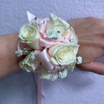 Corsage Pink Ribbon White Roses - ART Flowers LA