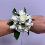 Corsage White Ribbon White Roses - ART Flowers LA