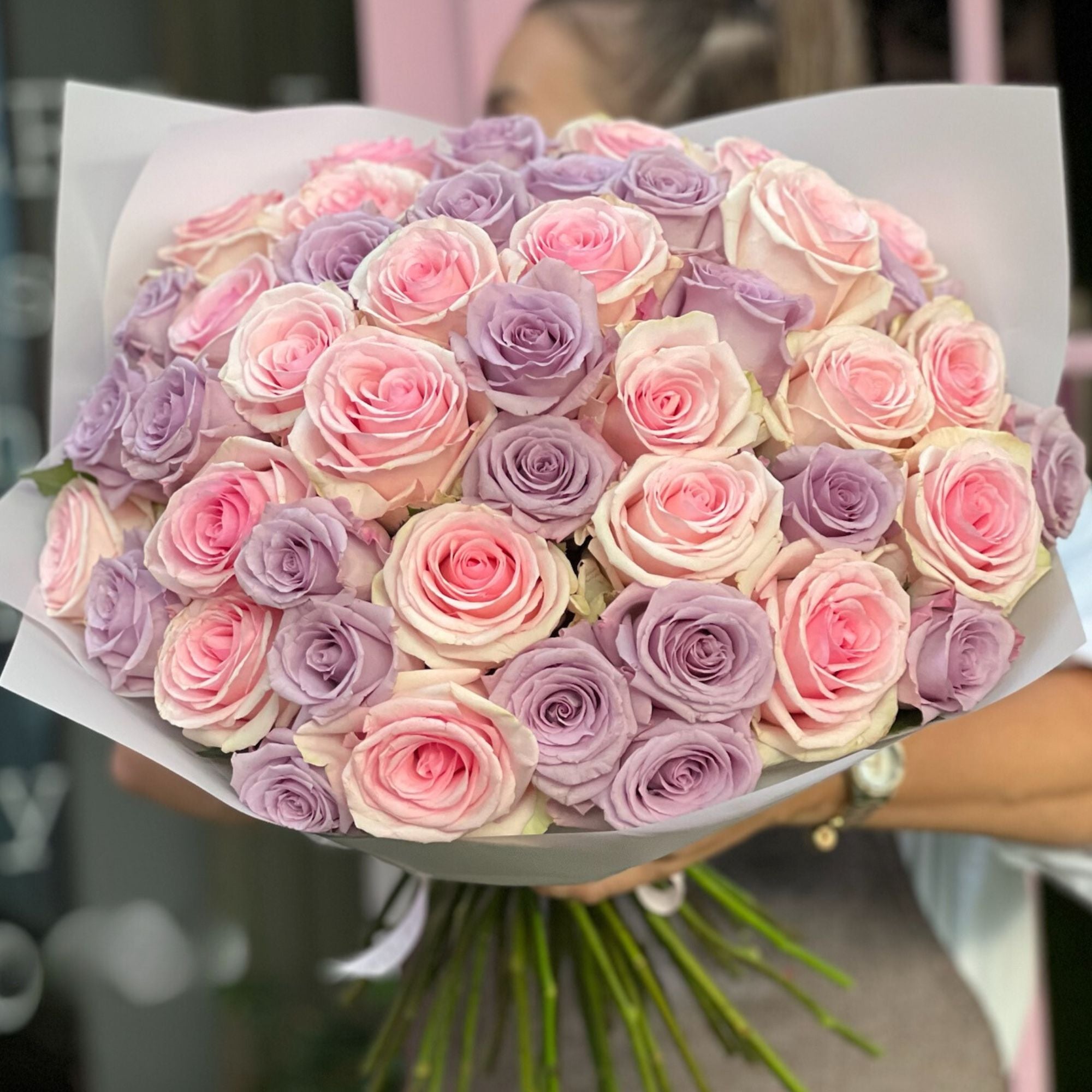 Purple Roses Sweet 50 Pink & Purple Roses Bouquet: 25 Roses of Each Color | Same Day ...