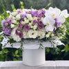 Purple and White in a box - ART Flowers LA