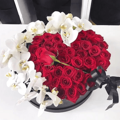Red Roses and White Orchids - ART Flowers LA