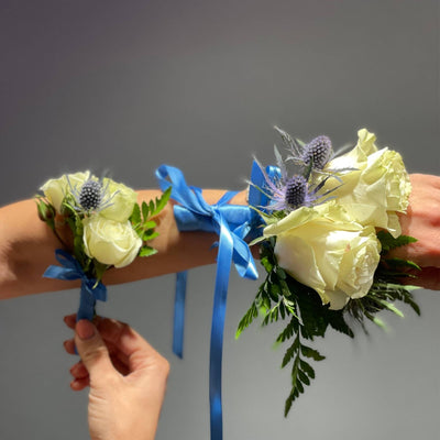 White Roses and Blue Ribbons - ART Flowers LA
