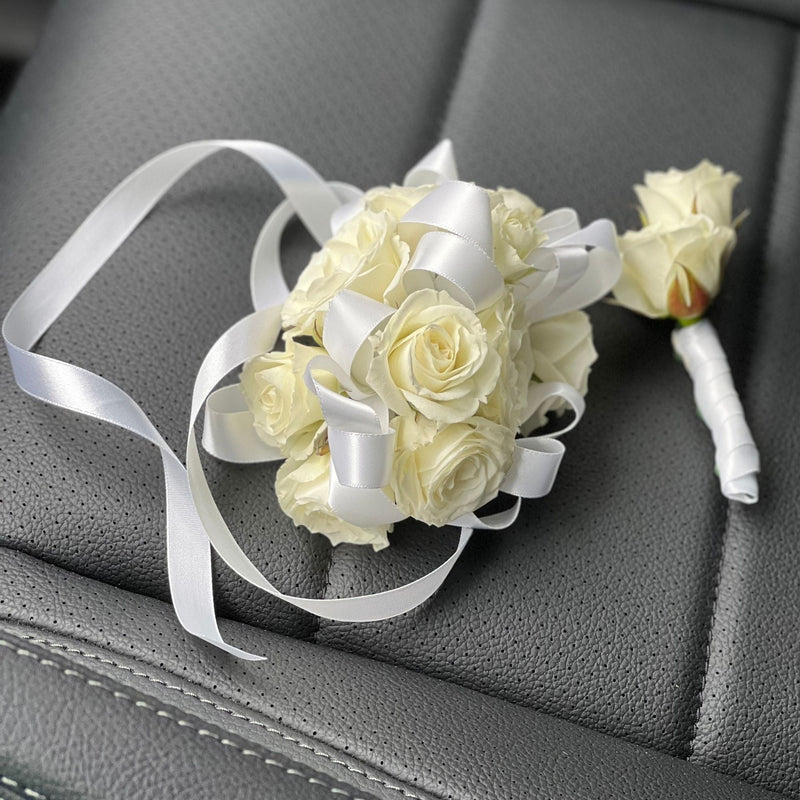 White Roses and White Ribbon - ART Flowers LA