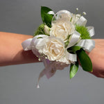 White Roses, Greens and White Ribbon - ART Flowers LA